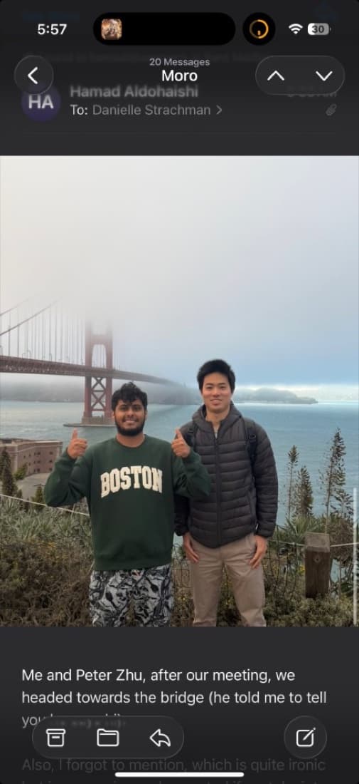 The thread — the Golden Gate Bridge photo with Peter Zhu